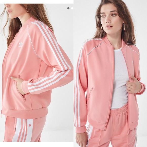 adidas 3 stripe pink track jacket
